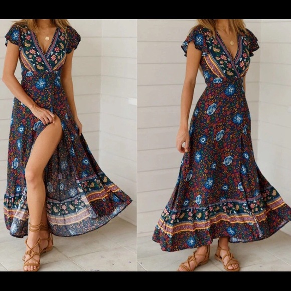 ❌SOLD❌BOHO WRAP DRESS - Picture 2 of 8